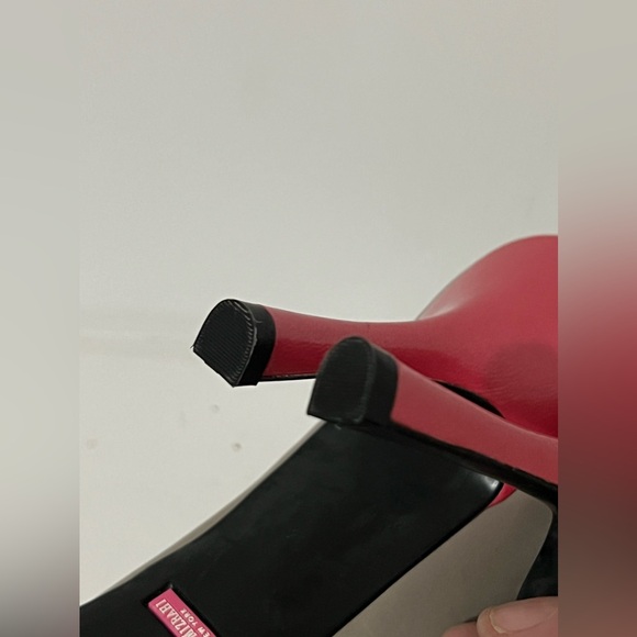 Isaac Mizrahi | Taupe and Pink Peep-Toe Stilettos with bows - Size 9.5 - Picture 12 of 16